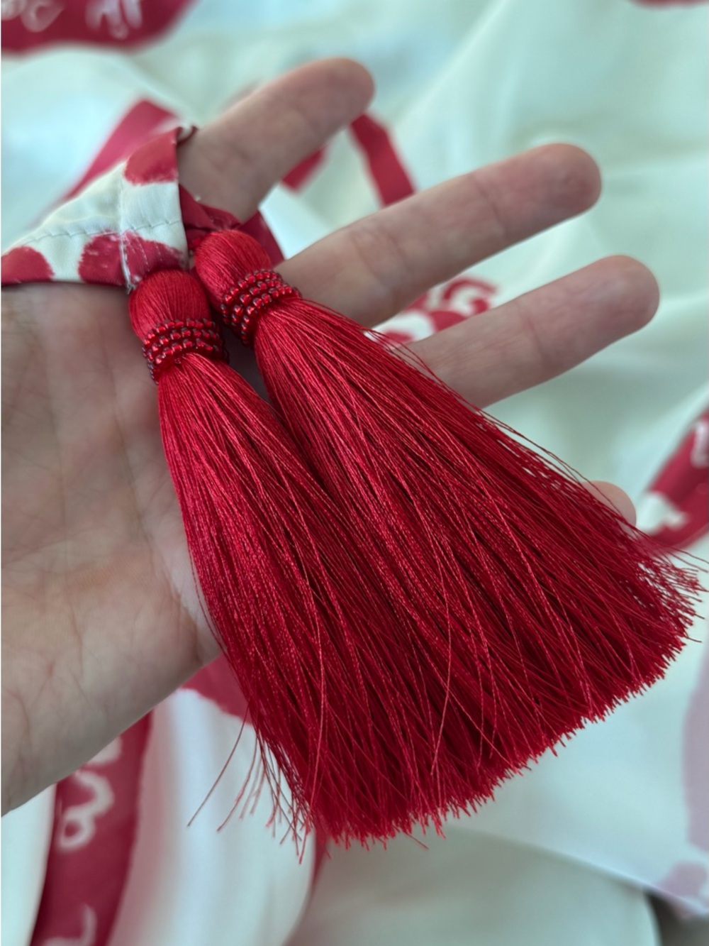 Swim Coverup Scarf with Red Tassel Trim